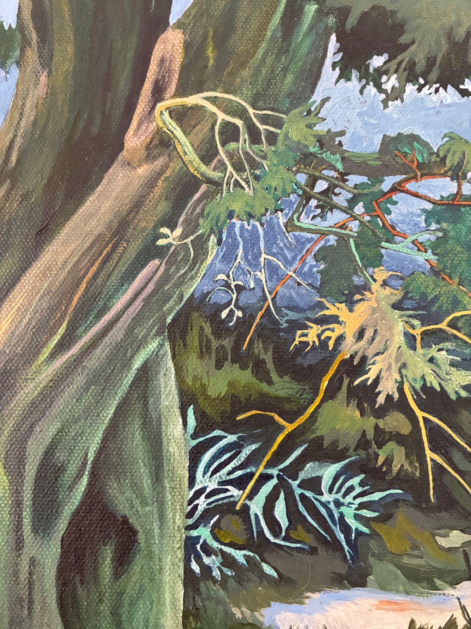 Bleeding Sky de Rene Gonzalez - peinture, paysage forestier, nuit, renard, animal en vente 8