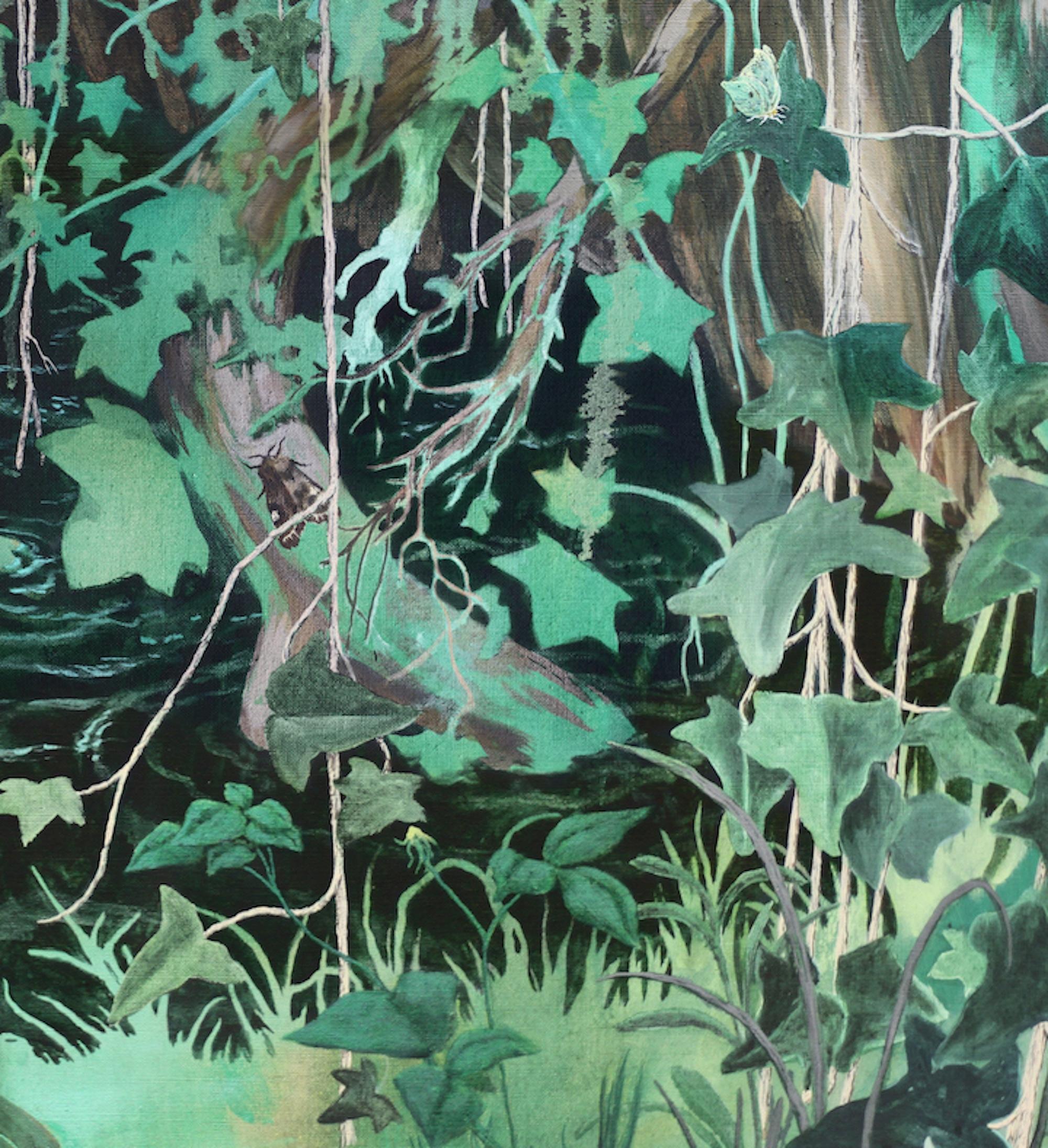 Willow Fallen par Rene His - peinture de paysage forestier, vert en vente 3