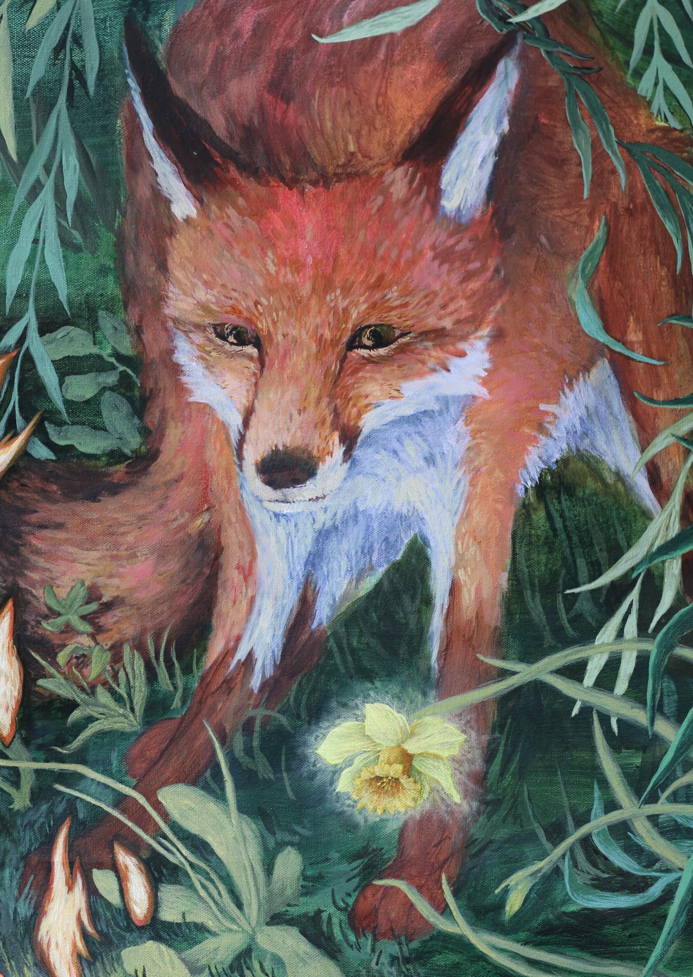 Llama bajo el sauce por Rene Gonzalez - pintura paisaje forestal, zorro en venta 2