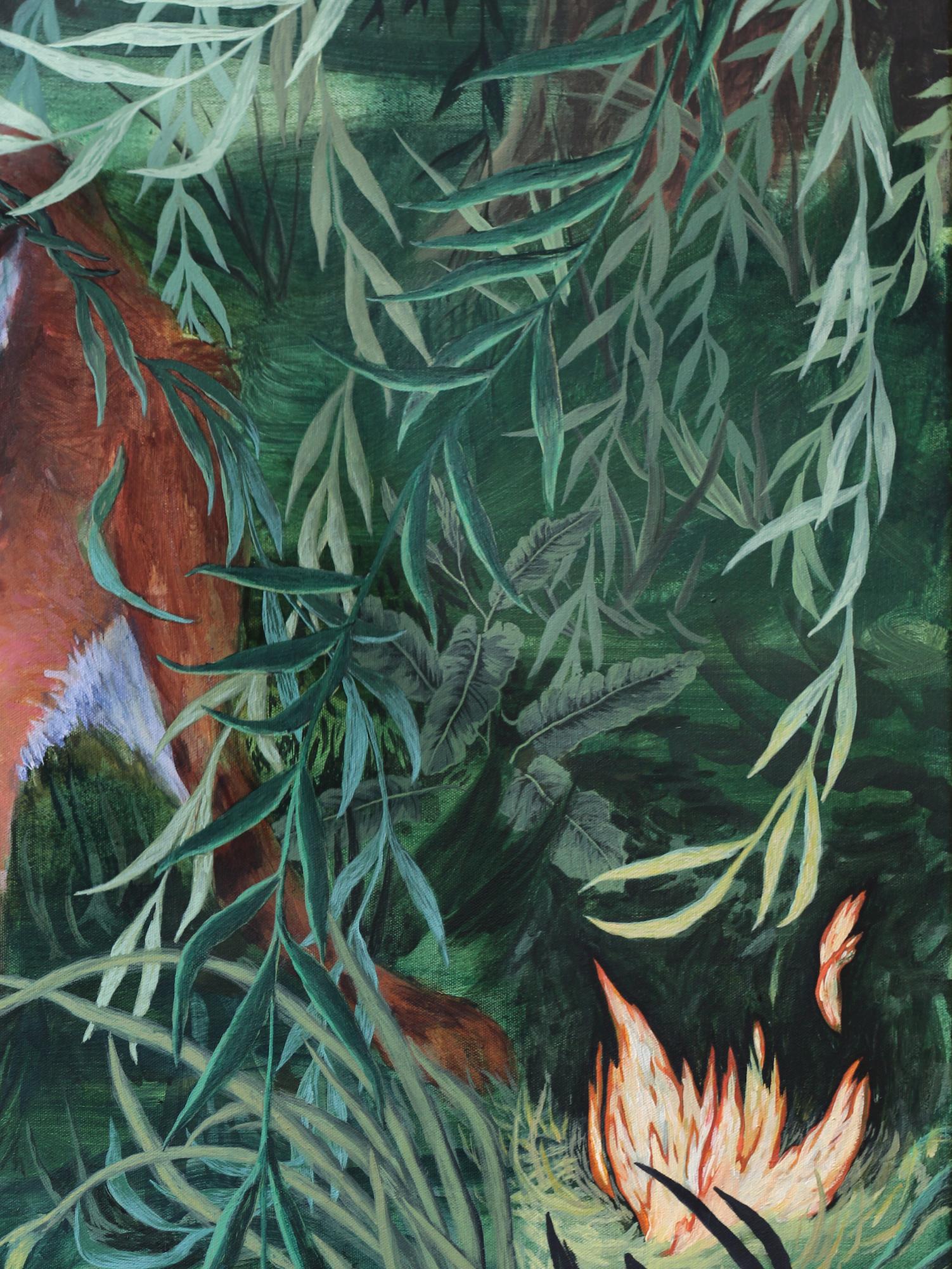 Llama bajo el sauce por Rene Gonzalez - pintura paisaje forestal, zorro en venta 3