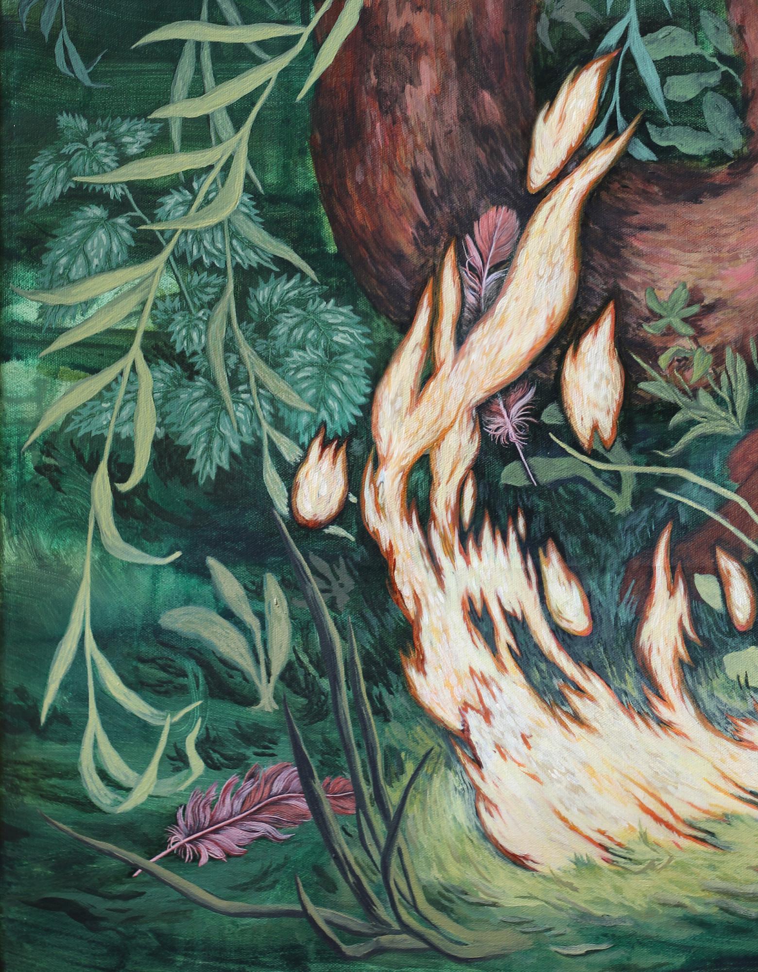 Llama bajo el sauce por Rene Gonzalez - pintura paisaje forestal, zorro en venta 4