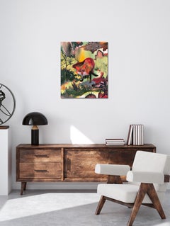 Fox by Rene Gonzalez - forest landscape painting, fox, red, nature, vivid colors