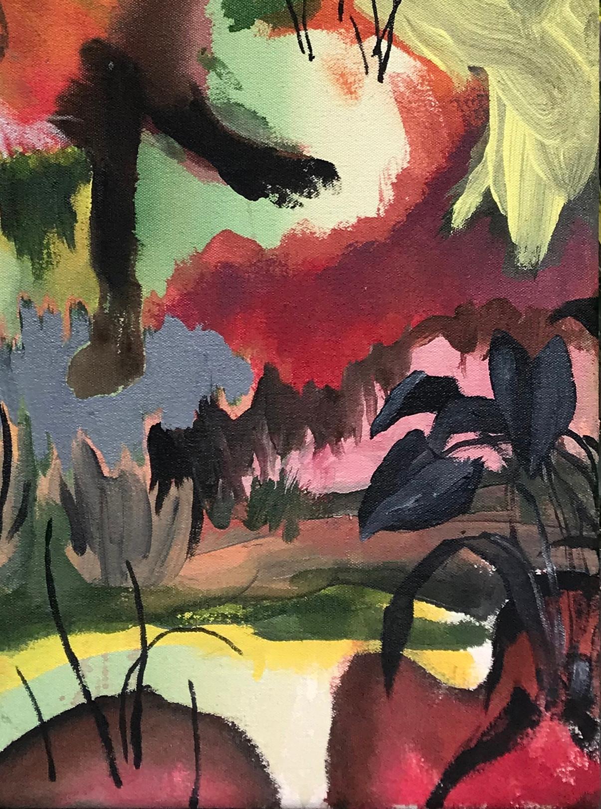 Fox by Rene Gonzalez - forest landscape painting, fox, red, nature, vivid colors en venta 7