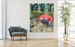 Illusory Star by Rene Gonzalez - forest landscape painting, fox, sky, river