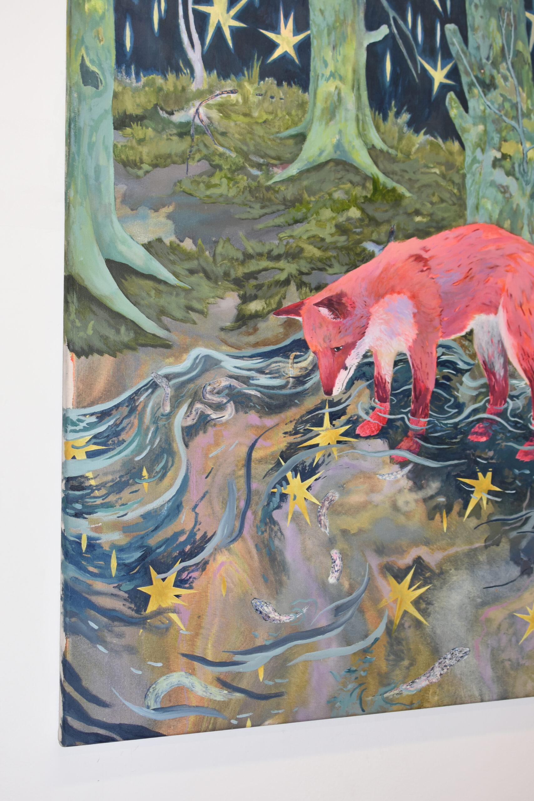 Illusory Star von Rene Gonzalez - Waldlandschaftsgemälde, Fuchs, Himmel, Fluss im Angebot 2
