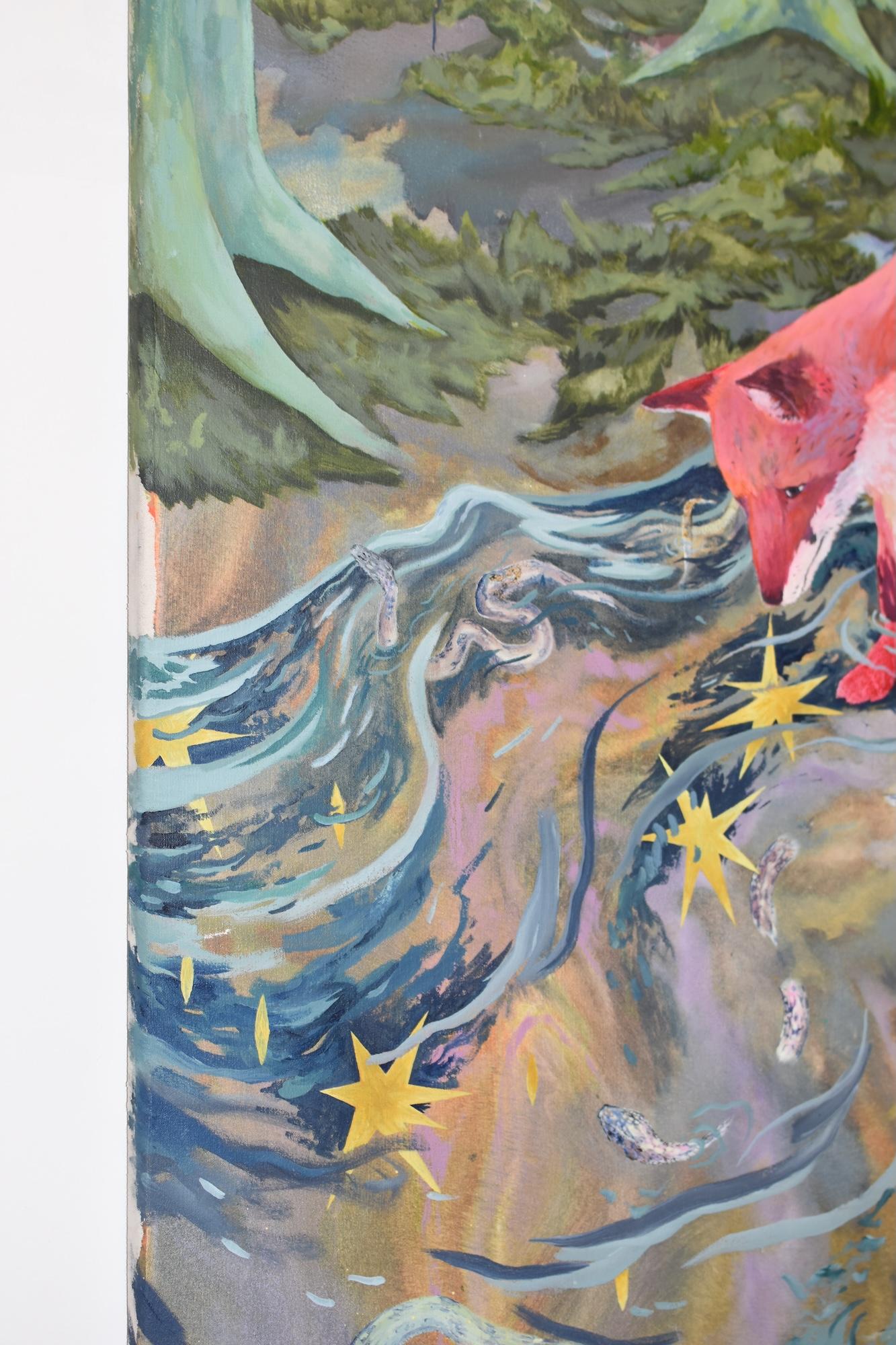 Illusory Star von Rene Gonzalez - Waldlandschaftsgemälde, Fuchs, Himmel, Fluss im Angebot 3
