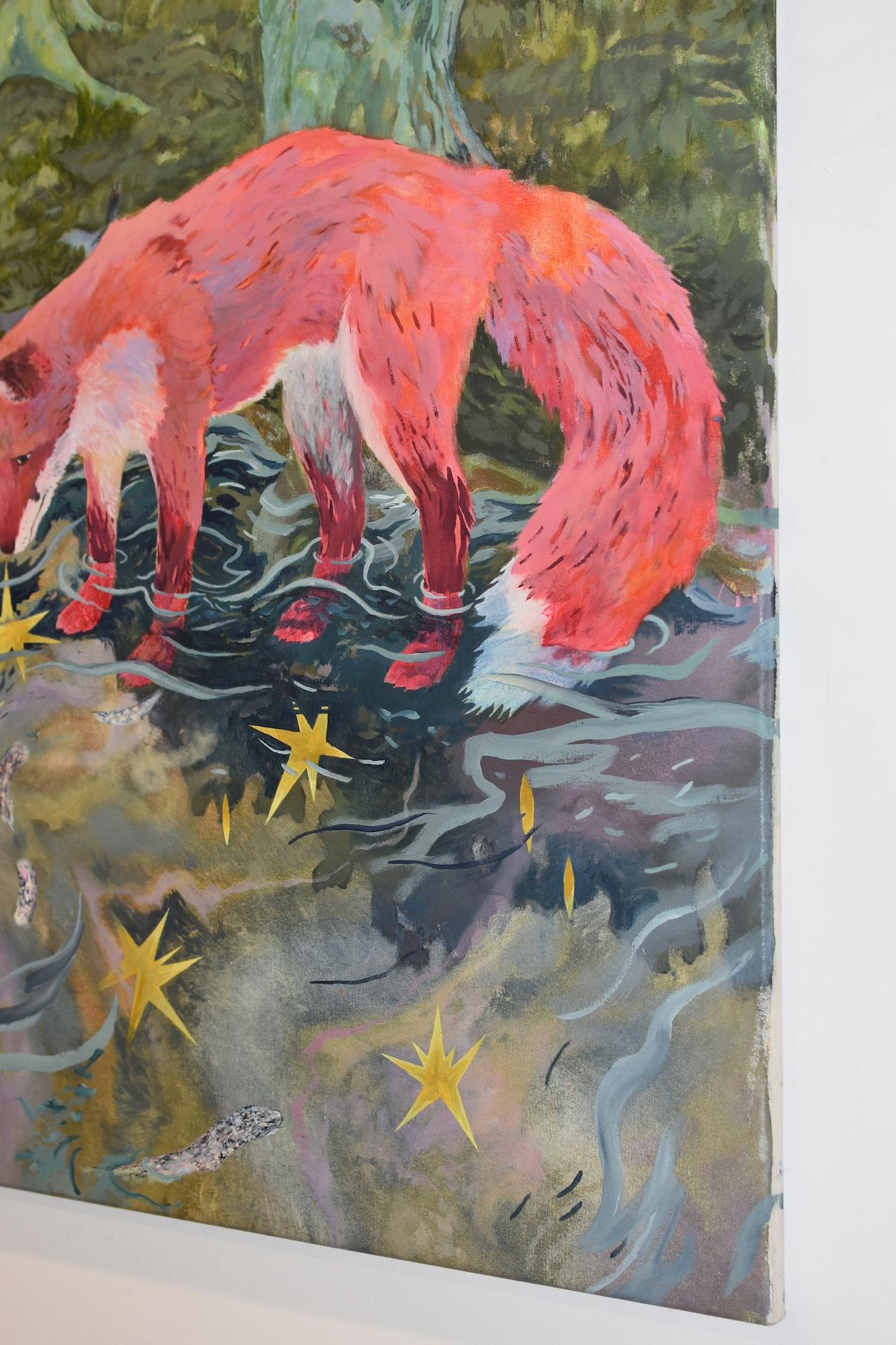 Illusory Star von Rene Gonzalez - Waldlandschaftsgemälde, Fuchs, Himmel, Fluss im Angebot 4