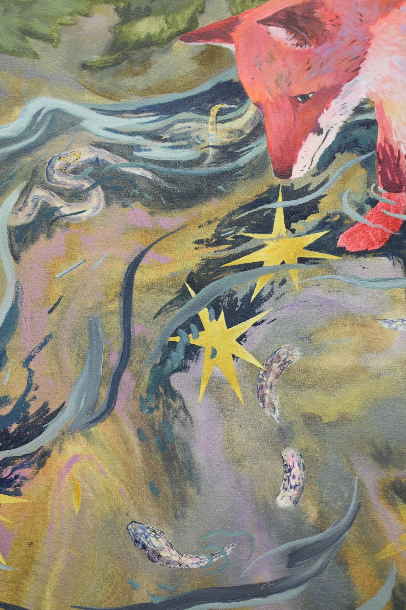 Illusory Star von Rene Gonzalez - Waldlandschaftsgemälde, Fuchs, Himmel, Fluss im Angebot 5