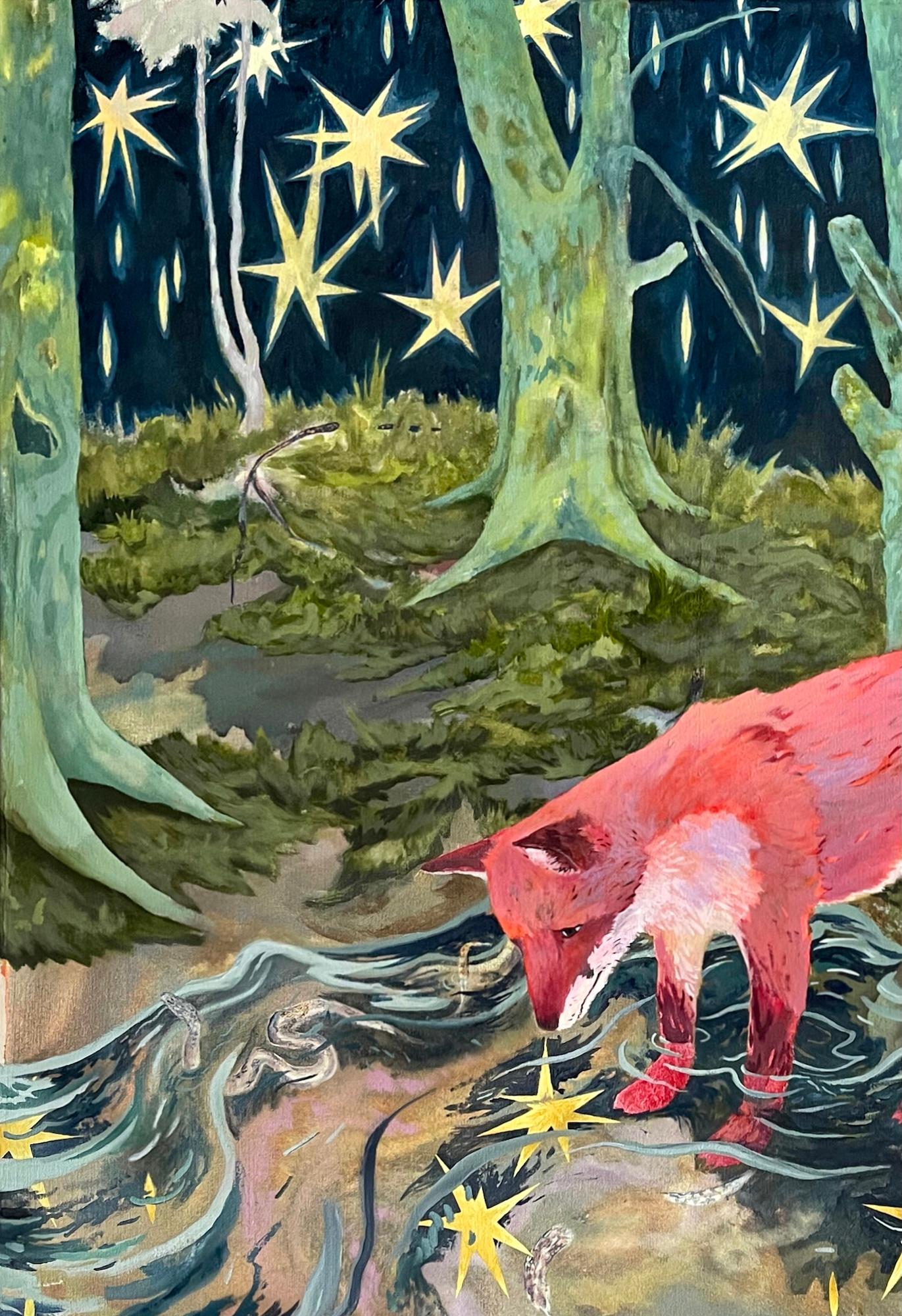 Illusory Star von Rene Gonzalez - Waldlandschaftsgemälde, Fuchs, Himmel, Fluss im Angebot 6