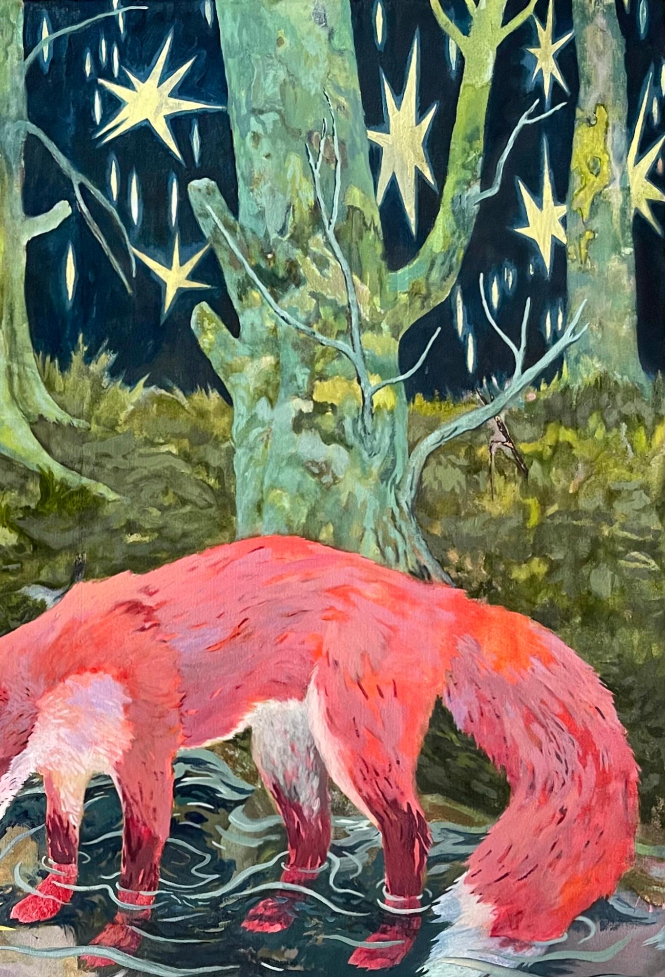 Illusory Star von Rene Gonzalez - Waldlandschaftsgemälde, Fuchs, Himmel, Fluss im Angebot 7