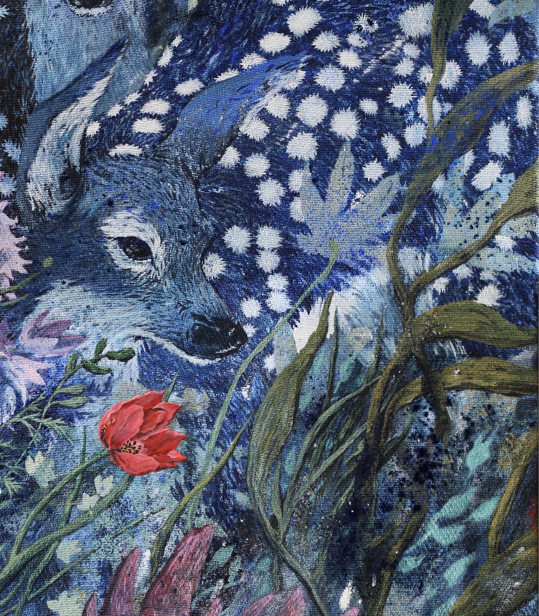 Penumbra (What Follows You?) by Rene Gonzalez - forest landscape painting, deer For Sale 3