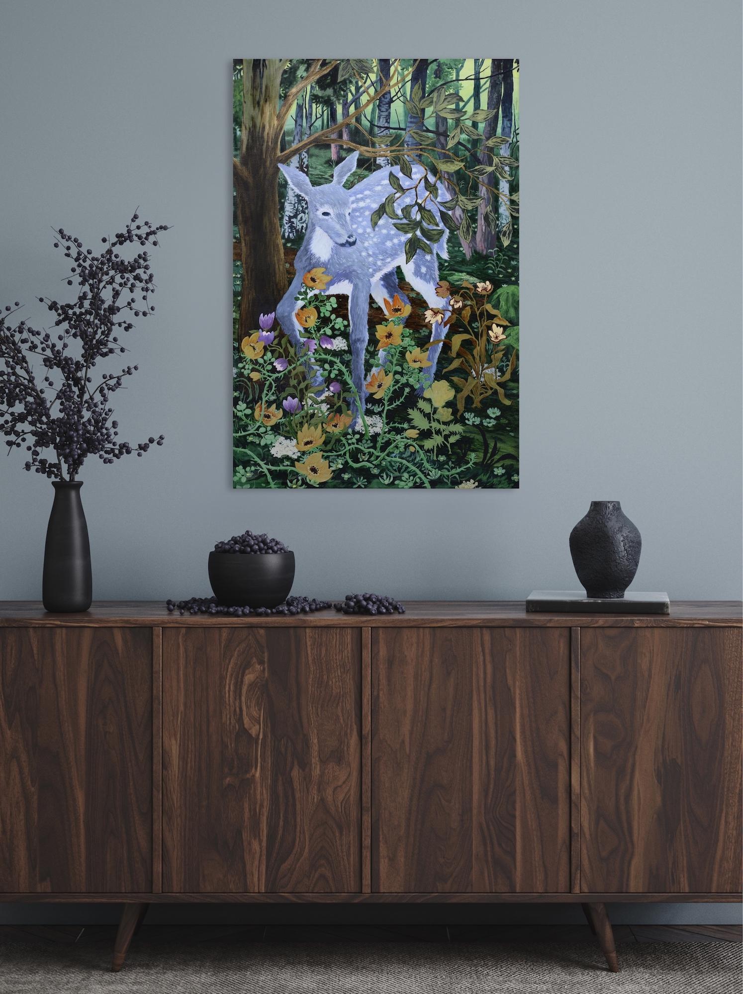 Prickly Flowers de Rene Gonzalez - peinture acrylique de paysage forestier, animal en vente 1