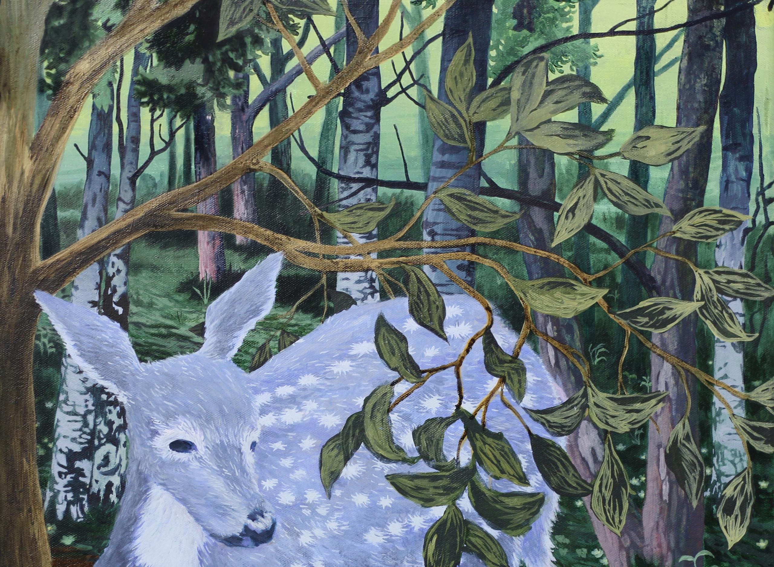 Prickly Flowers de Rene Gonzalez - peinture acrylique de paysage forestier, animal en vente 3