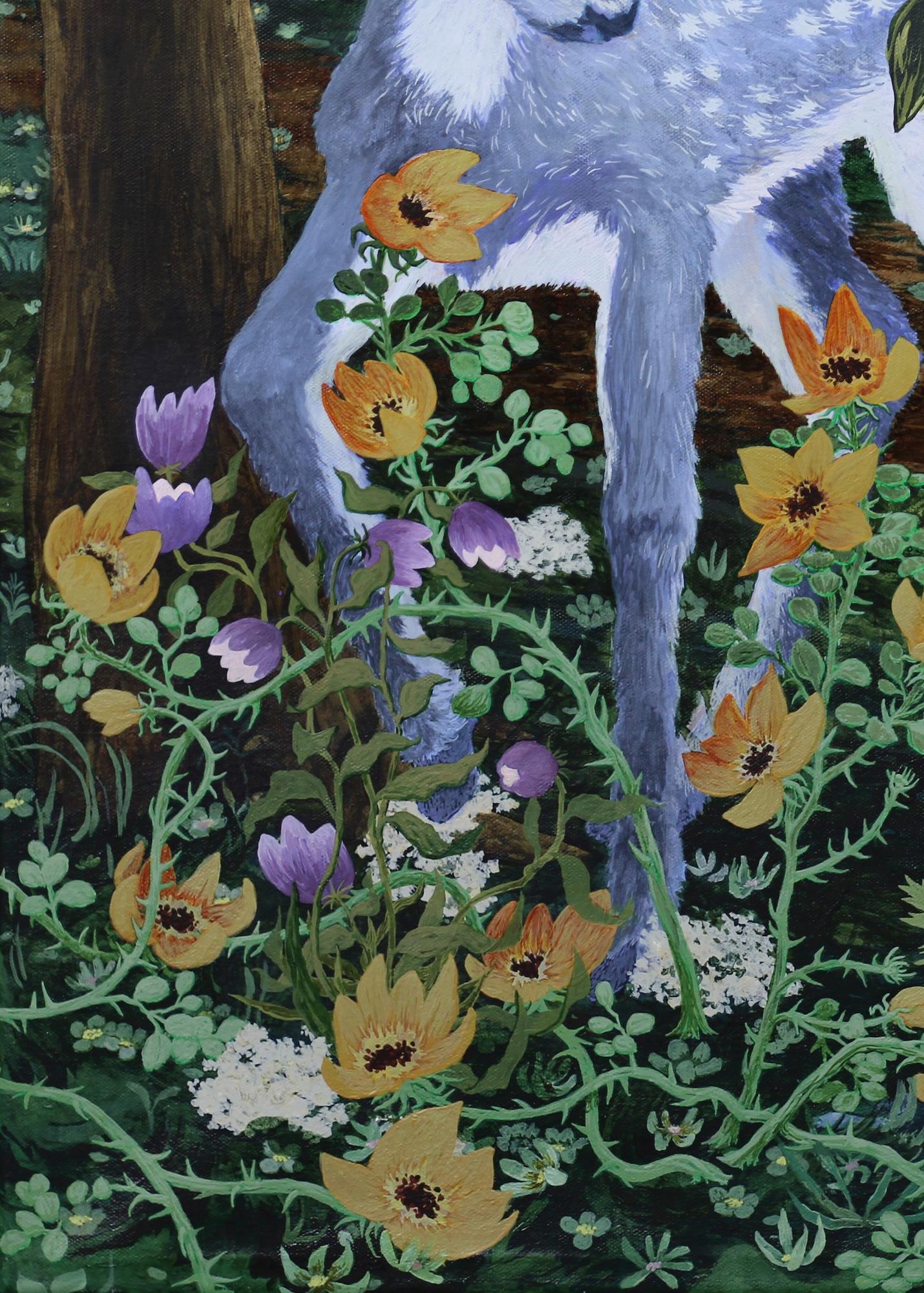 Prickly Flowers de Rene Gonzalez - peinture acrylique de paysage forestier, animal en vente 4