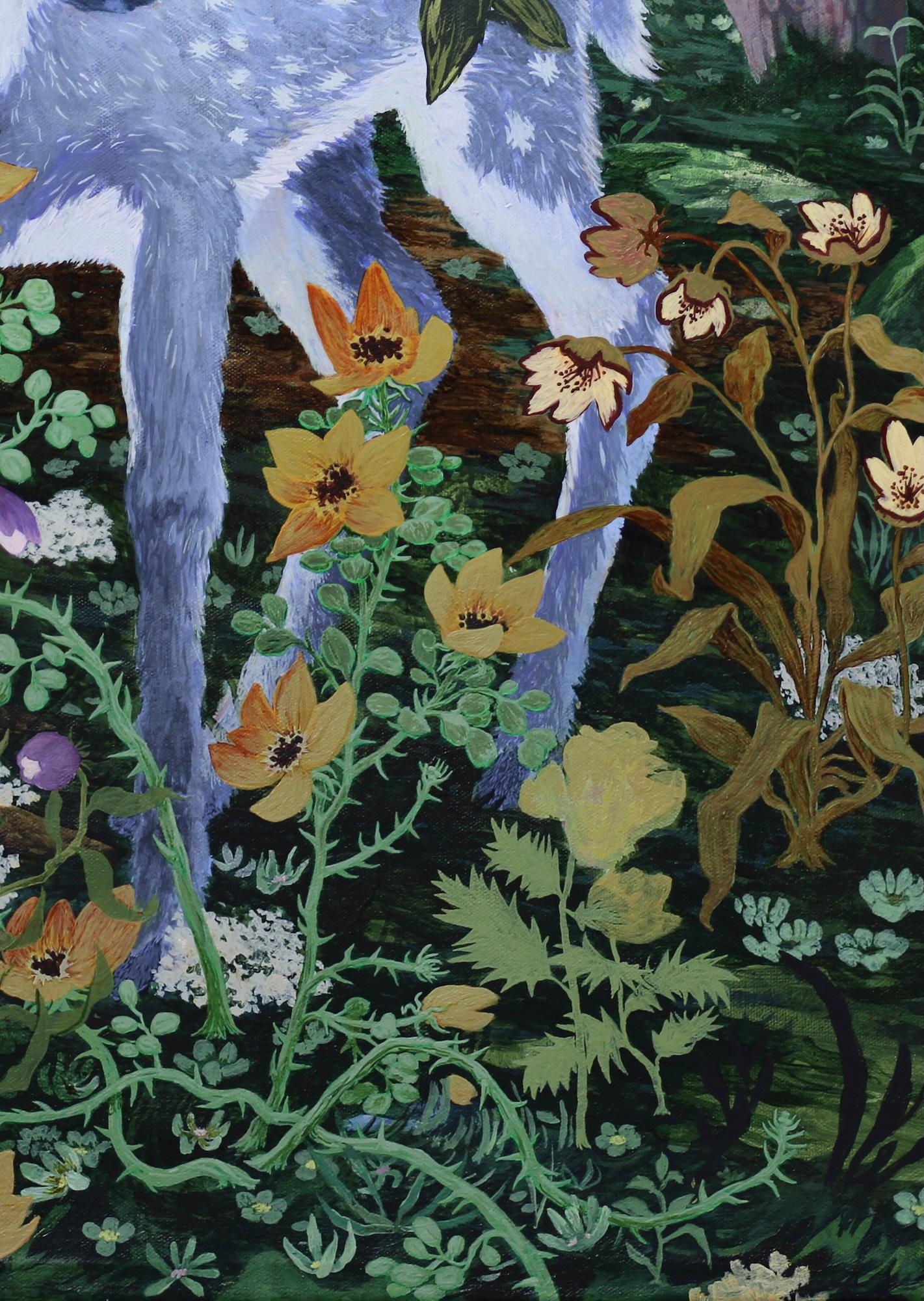 Prickly Flowers de Rene Gonzalez - peinture acrylique de paysage forestier, animal en vente 6