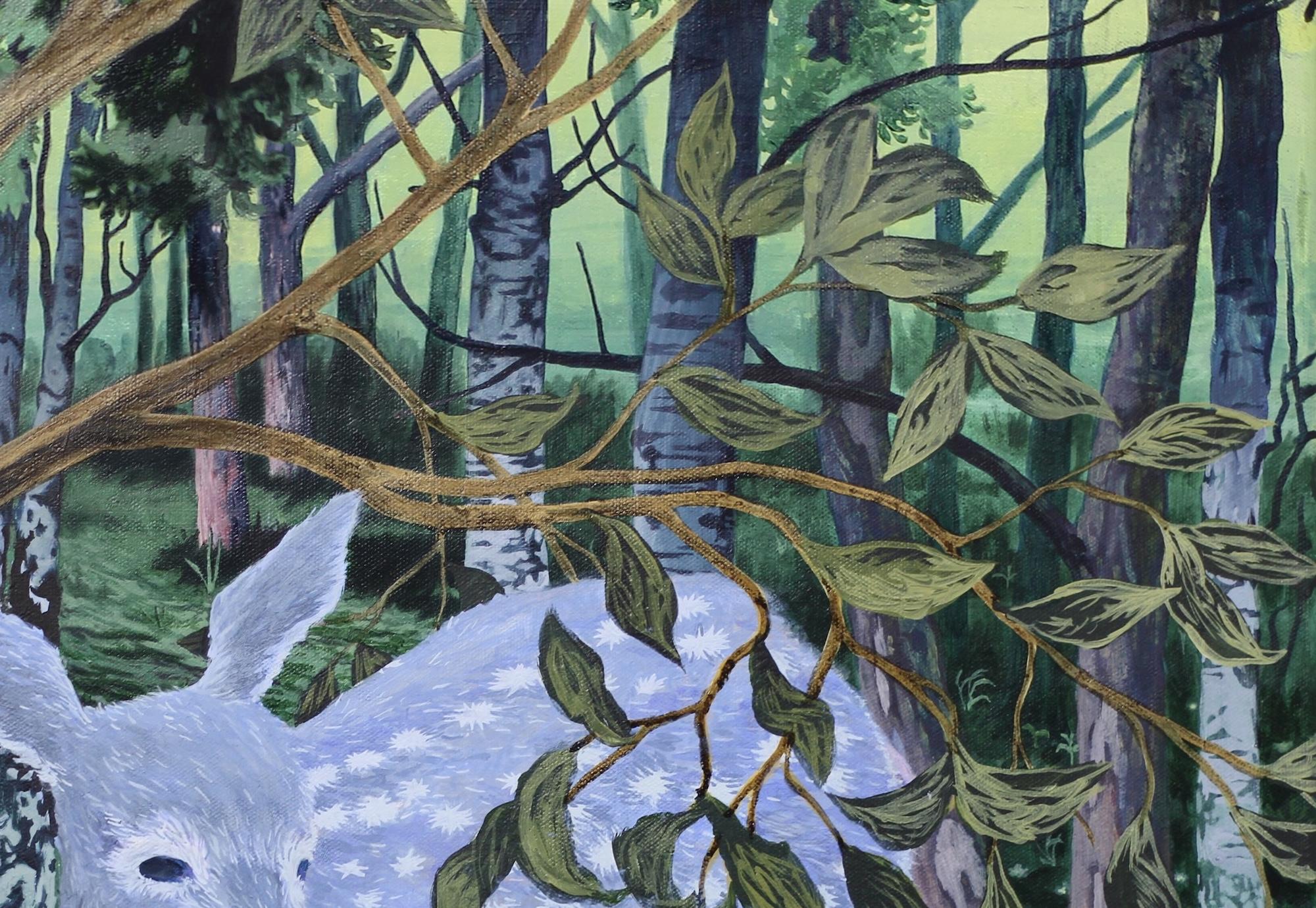 Prickly Flowers de Rene Gonzalez - peinture acrylique de paysage forestier, animal en vente 7