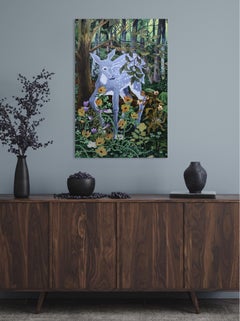 Prickly Flowers by Rene Gonzalez - Forest Scene with Animal, Acrylic Painting