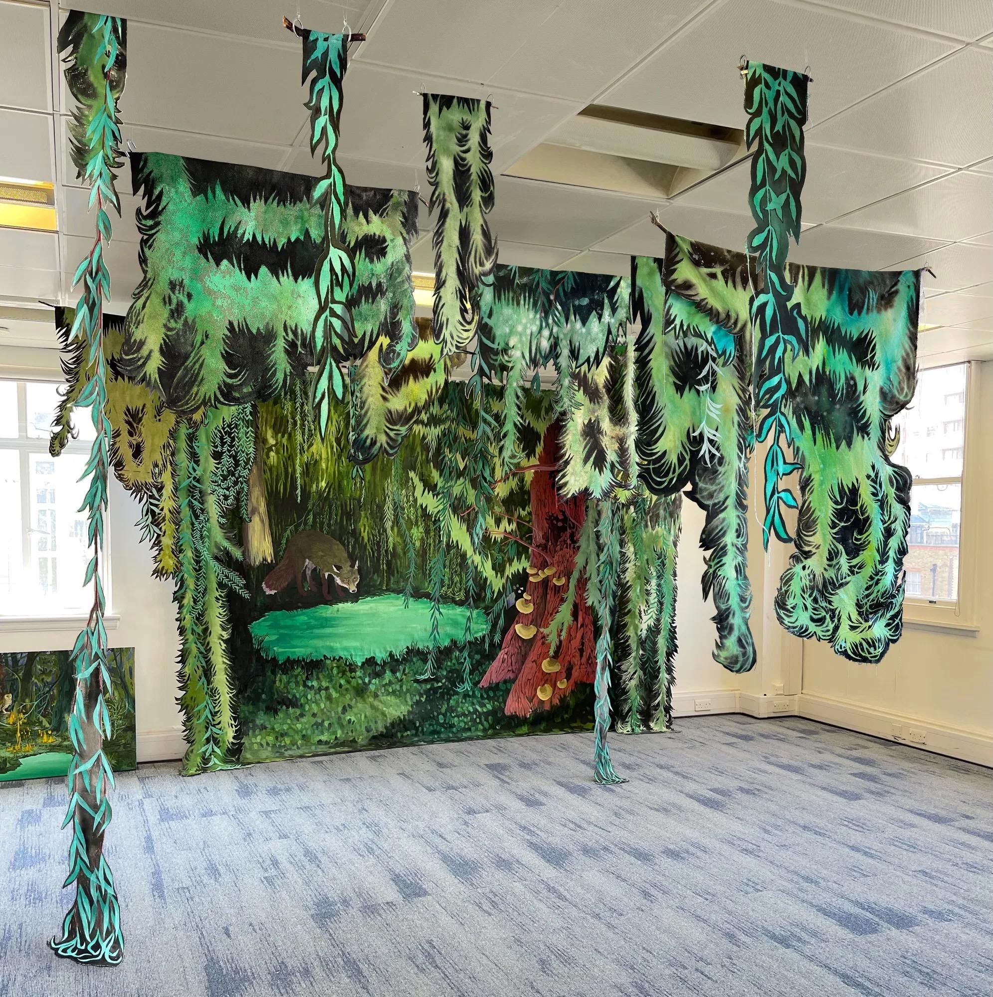 Shadow under the Willow Tree von Rene Gonzalez – Landschaftsgemälde, Fuchs, Wald im Angebot 2