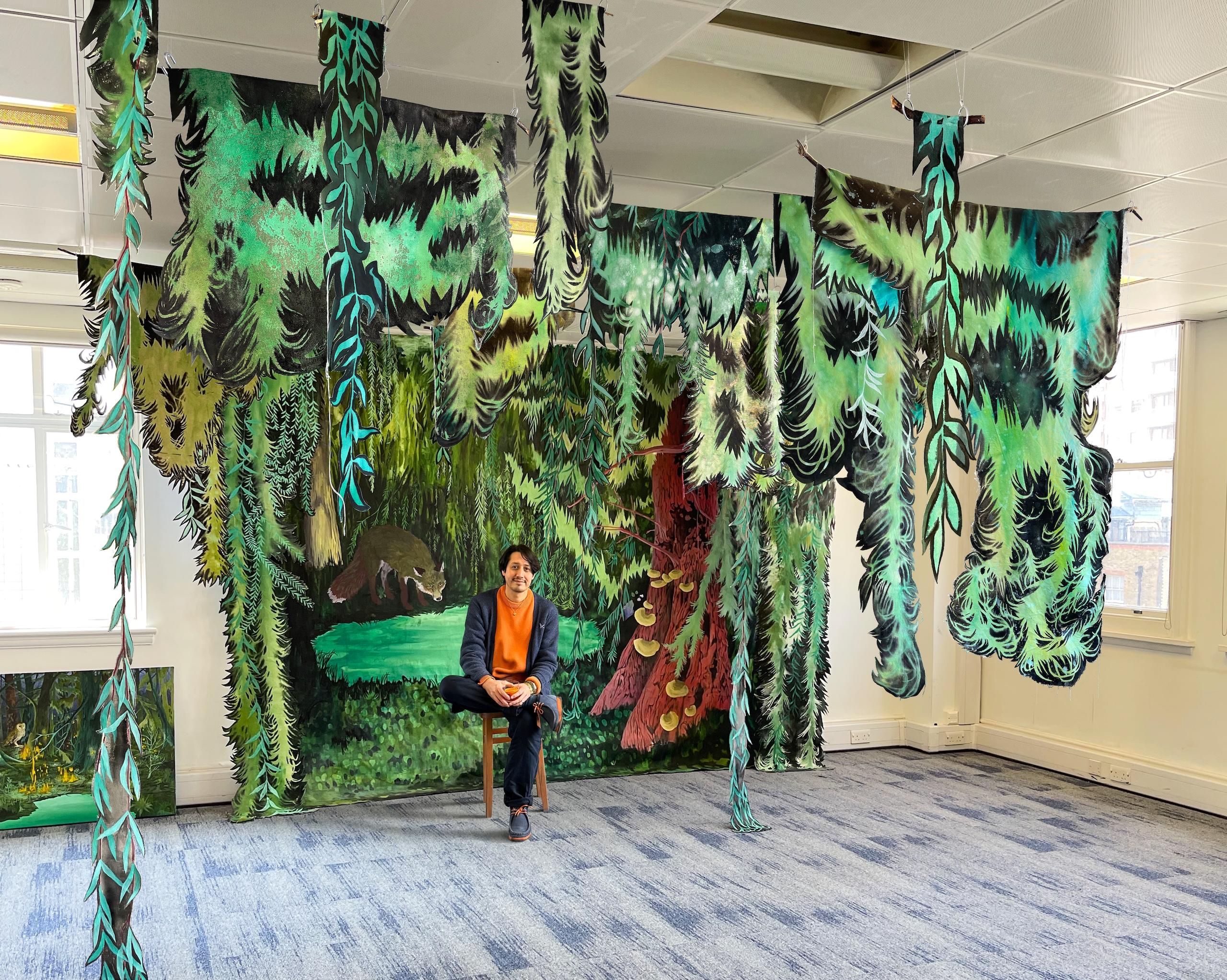 Shadow under the Willow Tree von Rene Gonzalez – Landschaftsgemälde, Fuchs, Wald im Angebot 4