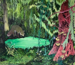 Shadow under the Willow Tree de Rene Gonzalez - peinture de paysage, renard, forêt