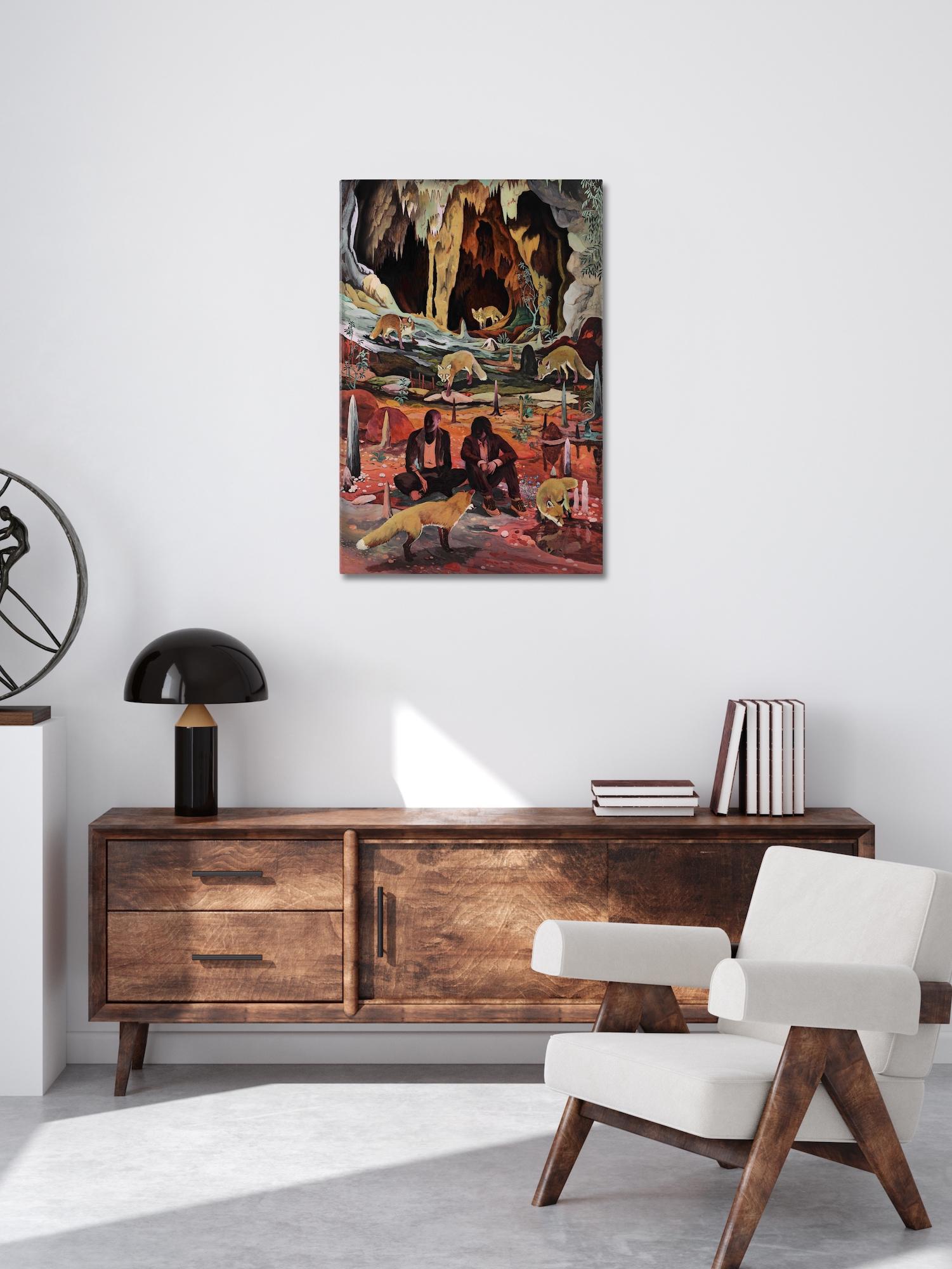 Shadows Dancing by Rene Gonzalez - forest landscape painting, fox, red, nature im Angebot 2