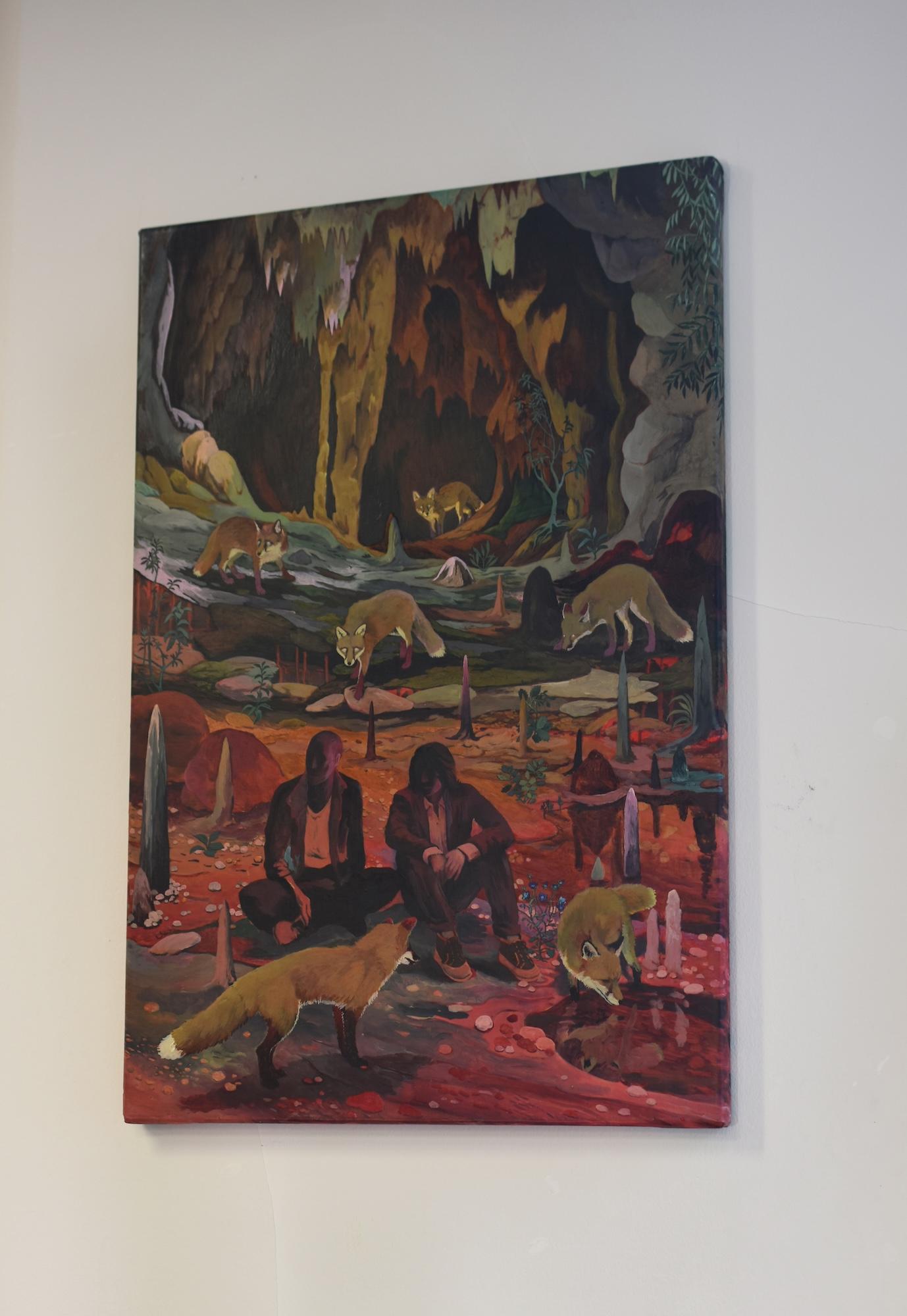 Shadows Dancing by Rene Gonzalez - forest landscape painting, fox, red, nature im Angebot 4