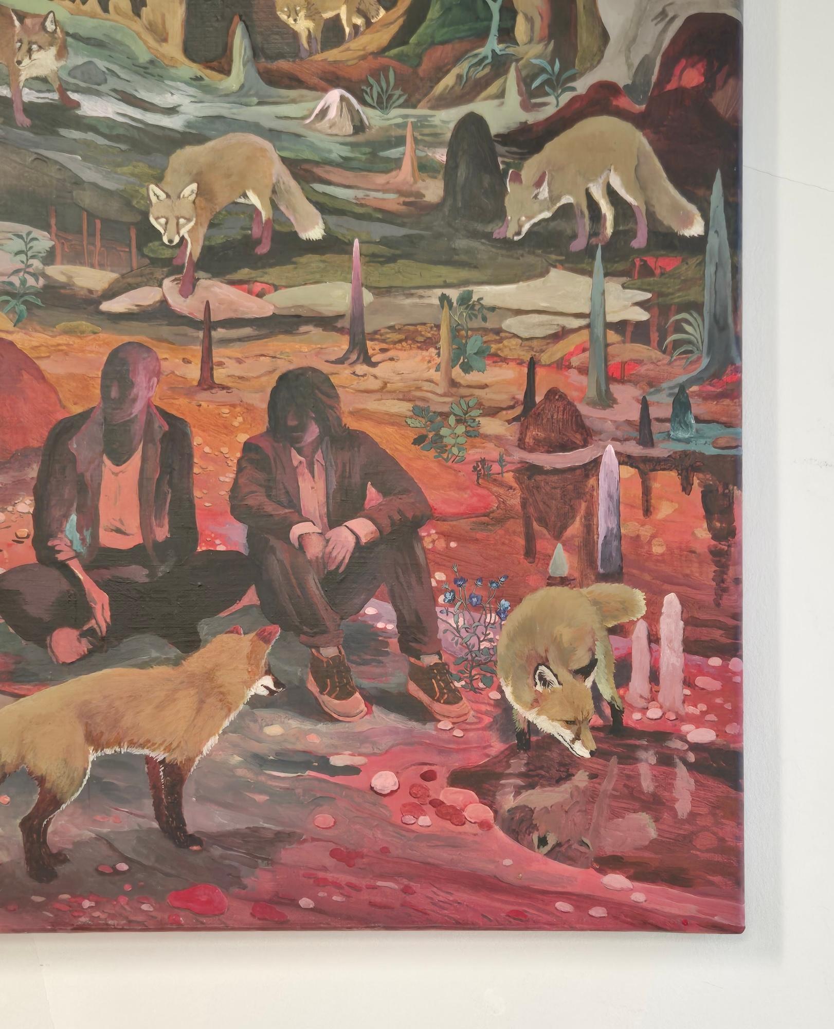 Shadows Dancing by Rene Gonzalez - forest landscape painting, fox, red, nature im Angebot 6