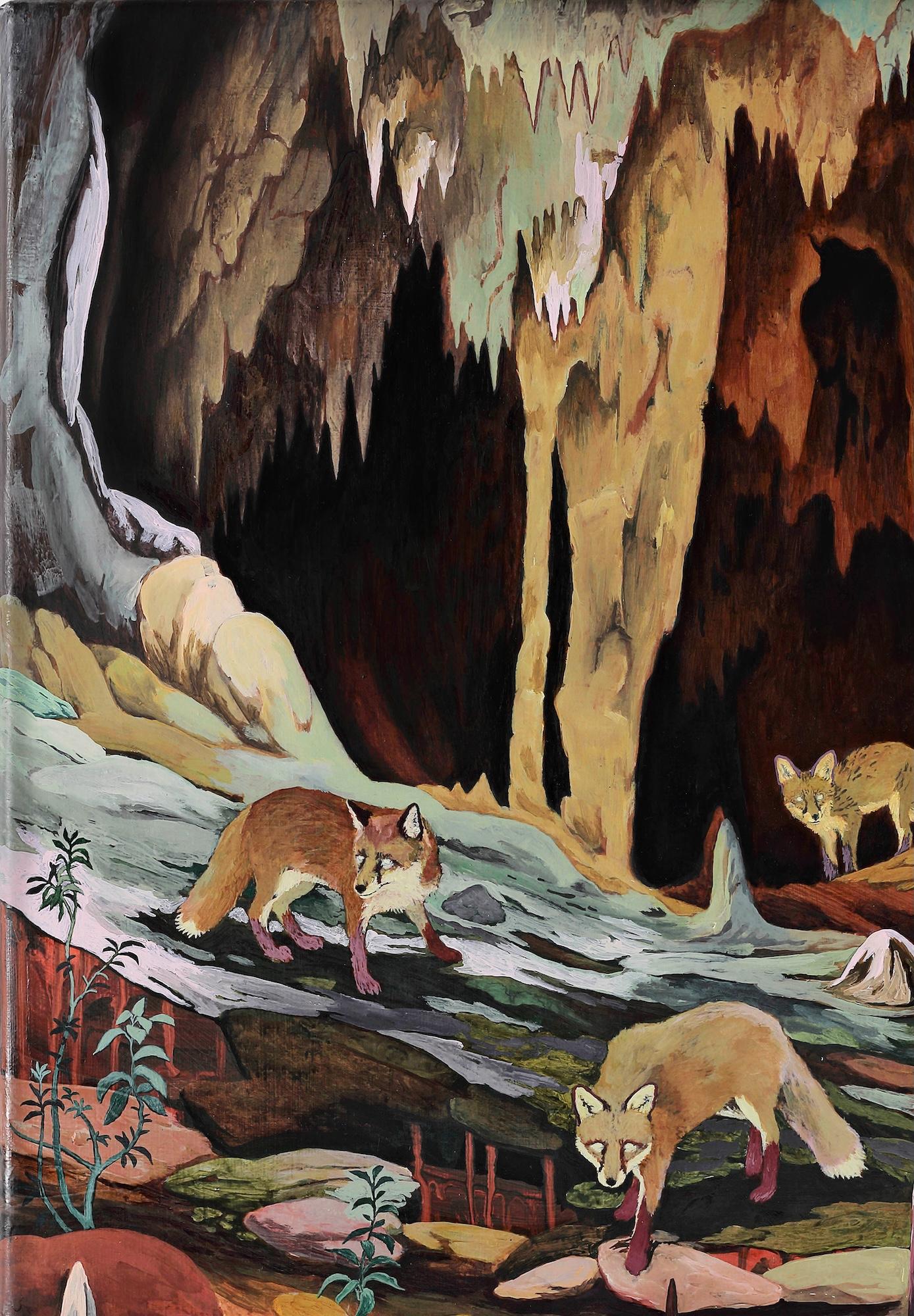 Shadows Dancing by Rene Gonzalez - forest landscape painting, fox, red, nature im Angebot 7