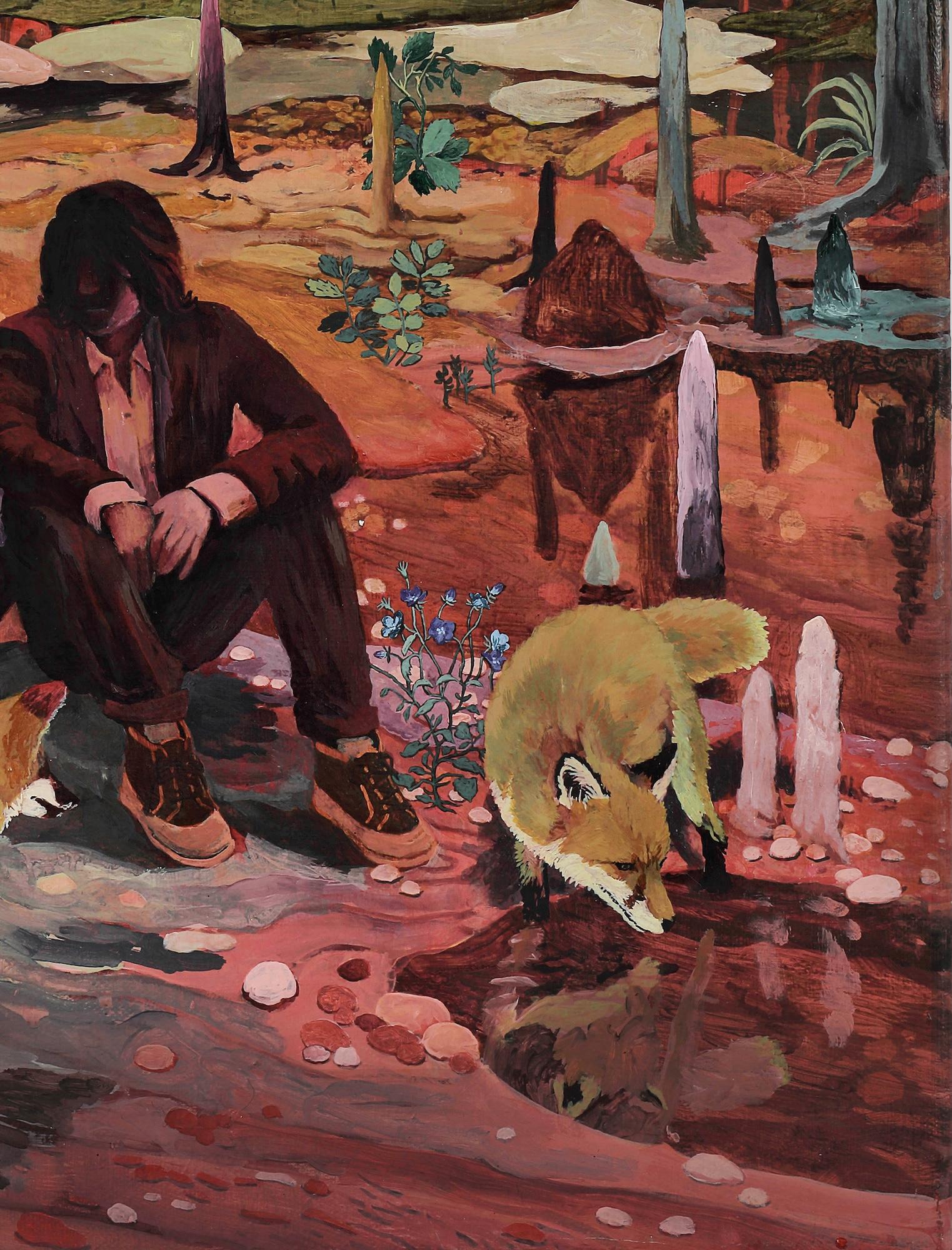 Shadows Dancing by Rene Gonzalez - forest landscape painting, fox, red, nature im Angebot 8