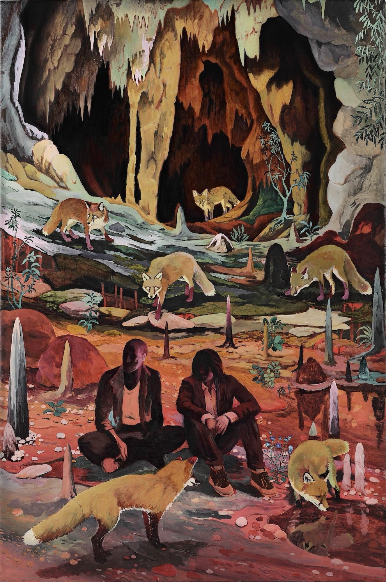 Shadows Dancing by Rene Gonzalez - forest landscape painting, fox, red, nature