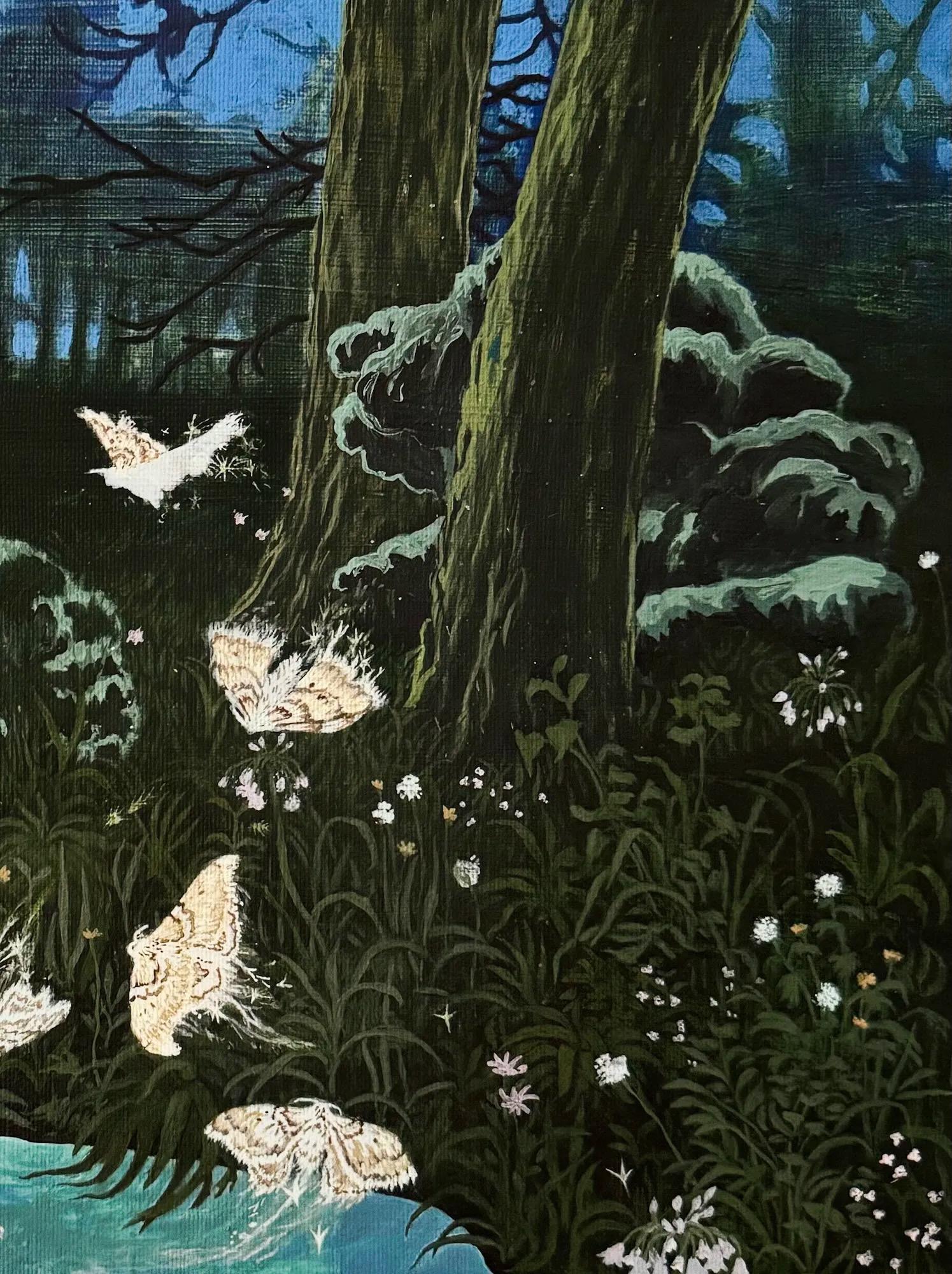 Silk Flutters in the Woods di Rene Gonzalez - paesaggio boschivo con farfalle in vendita 2