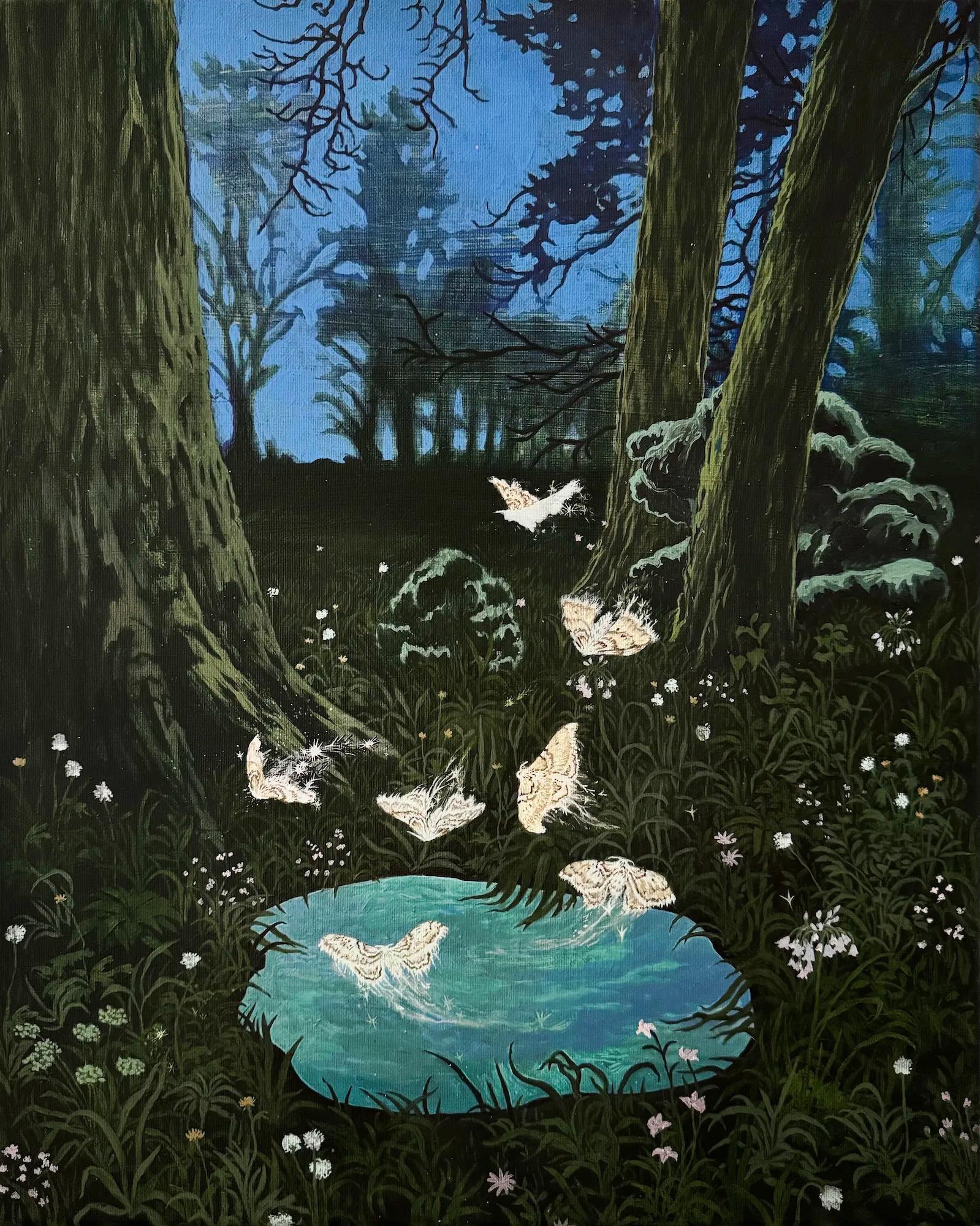 Silk Flutters in the Woods by Rene Gonzalez - forest landscape with butterflies