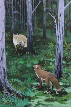 Where the Forest is Darkest von Rene Gonzalez – Waldlandschaftsgemälde, Fuchs
