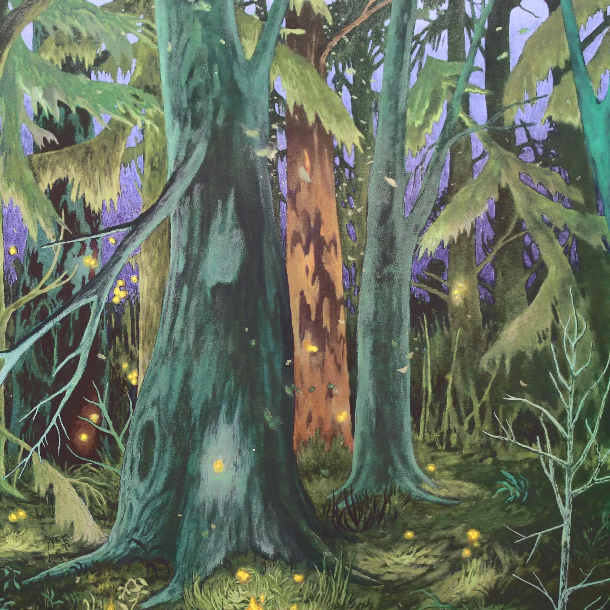 The Will o' the Wisps von Rene Gonzalez - Waldlandschaft mit Eule, Wasser und Feuer im Angebot 2