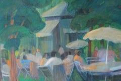 French restaurant large vintage impressionist oil painting by Renée Gratioulet