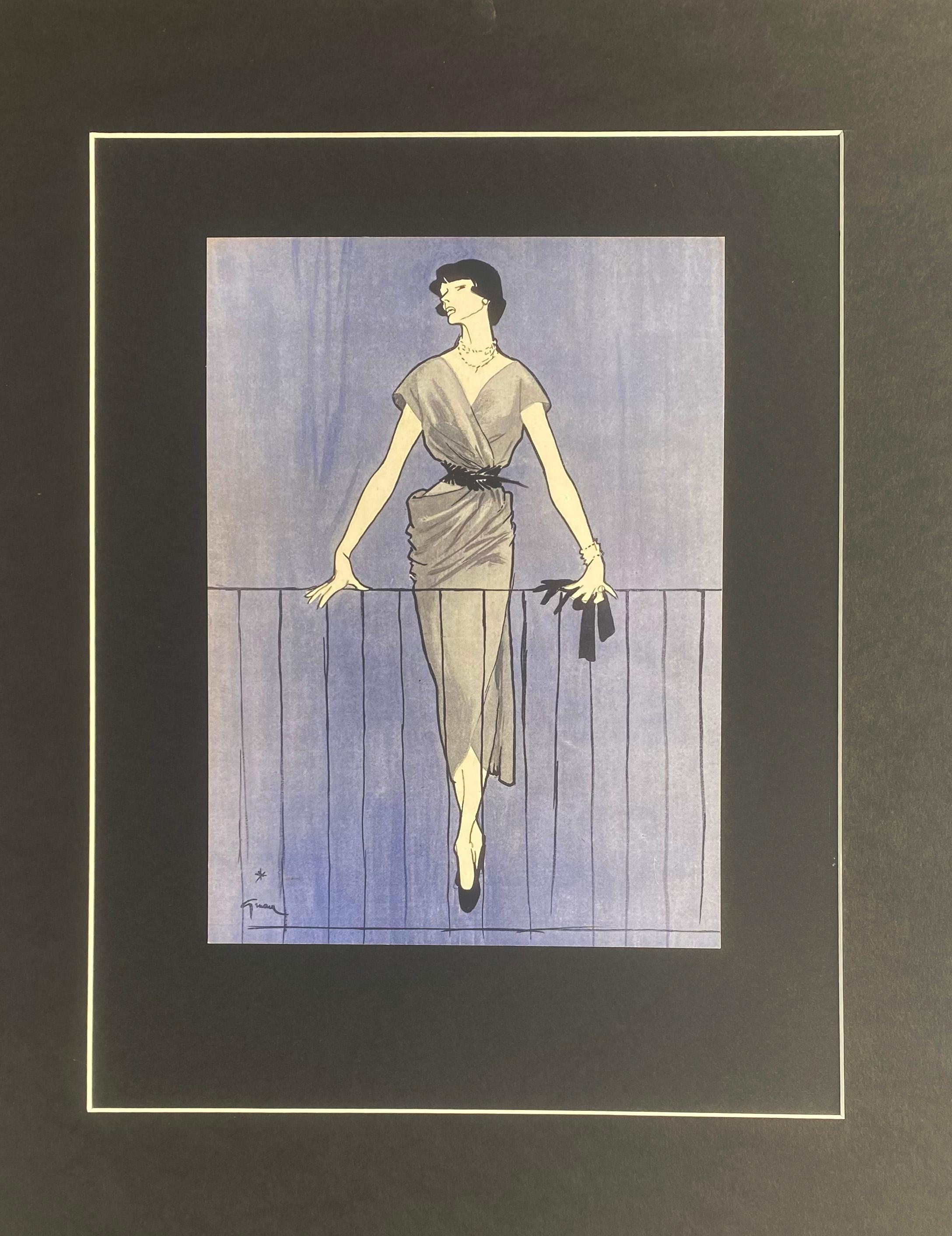 René Grau - Fashion illustration for Marcel Rochas
Signed and dated on the back right
Original Print 
1948
Size with frame : 50cm x 35cm 
Size without frame : 28,5cm x 20cm
350€.