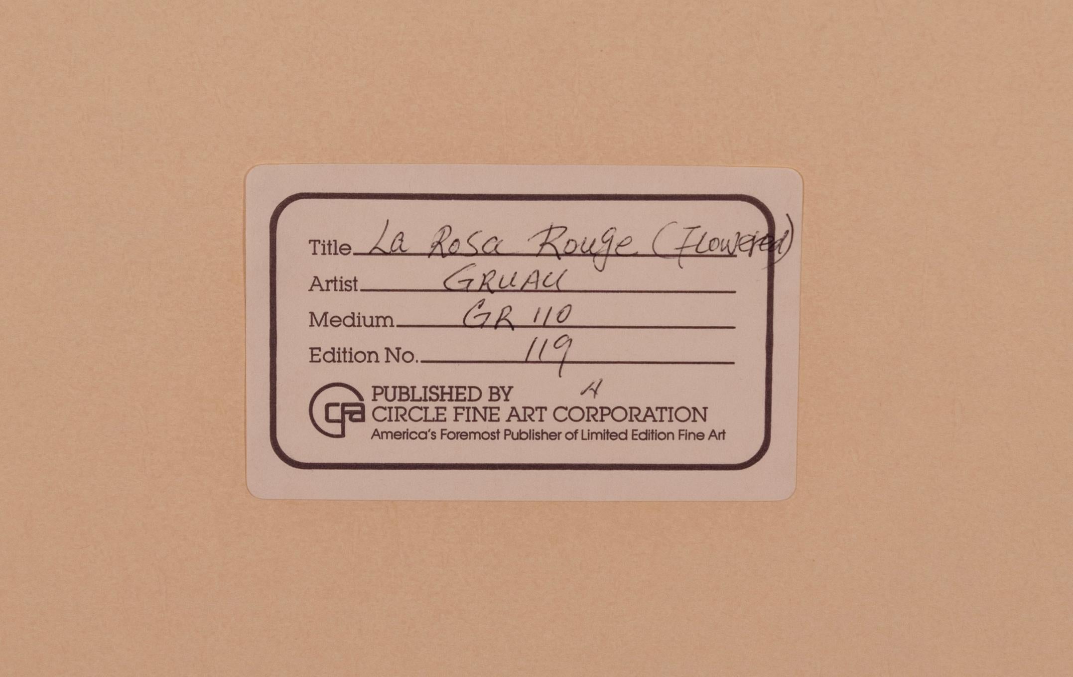 Rene Gruau La Rose Rouge Signed Art Deco Lithograph on Paper 119/300 Framed 1987 For Sale 1