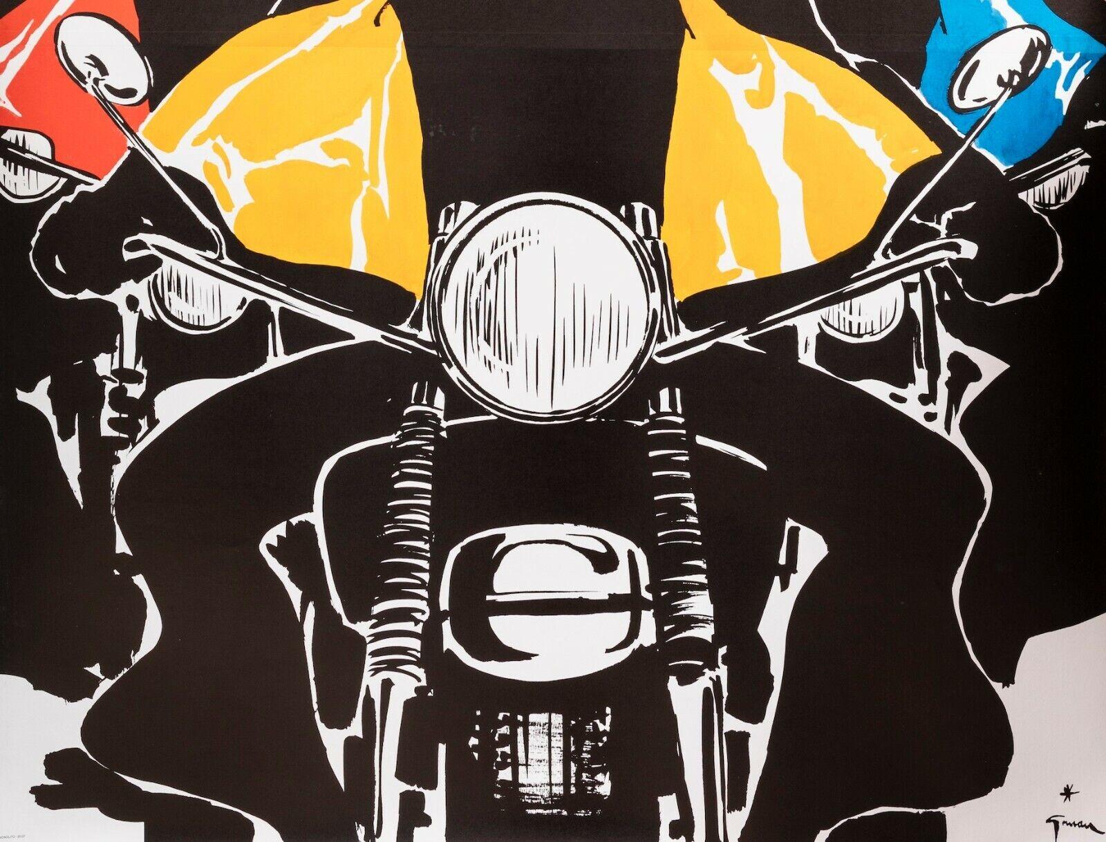 Mid-Century Modern Rene Gruau, Original Italian Fashion Poster, Harley Davidson Motor Cycle, 1980 For Sale