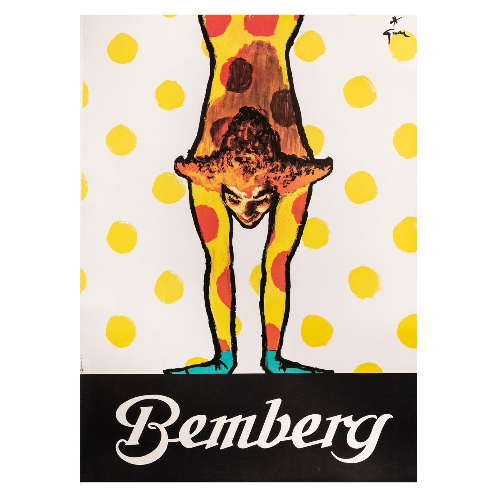Rene Gruau, Affiche vintage d'origine, mode, vêtement, clown, acrobate, vers 1980
