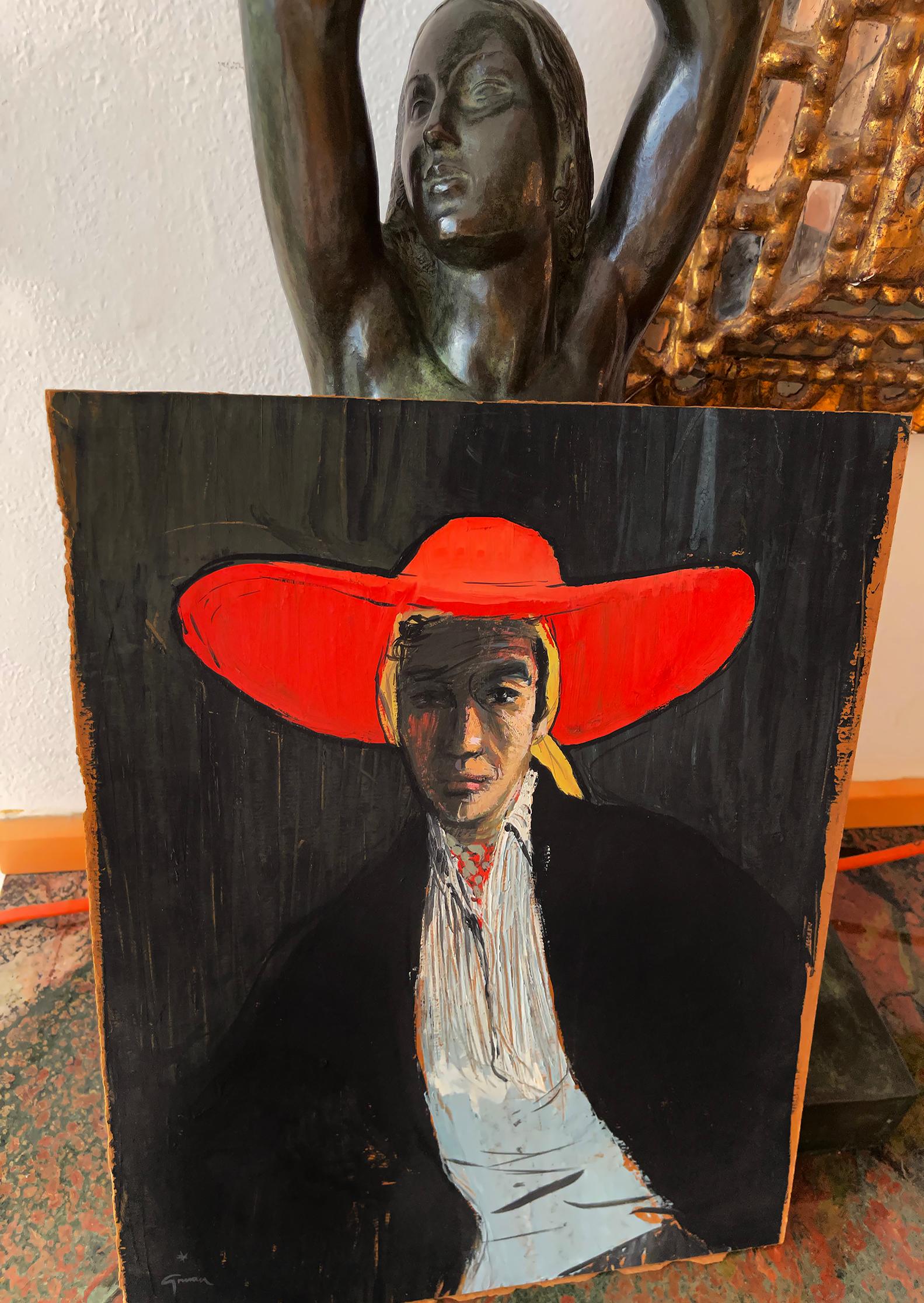 Figure avec un chapeau rouge à larges bords en vente 5