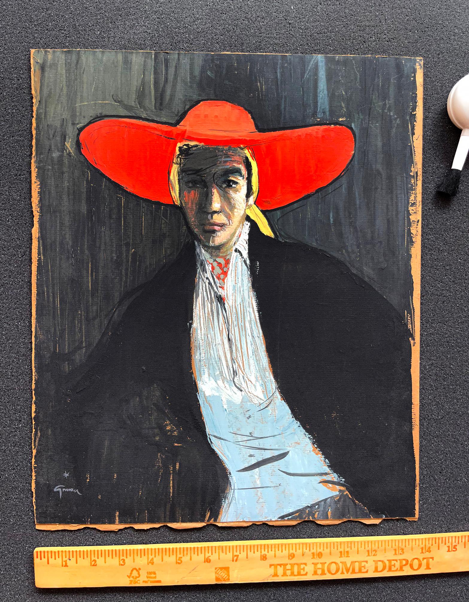 Figure avec un chapeau rouge à larges bords en vente 8