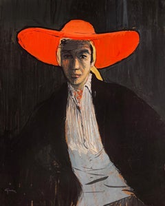 Figura con sombrero rojo de ala ancha