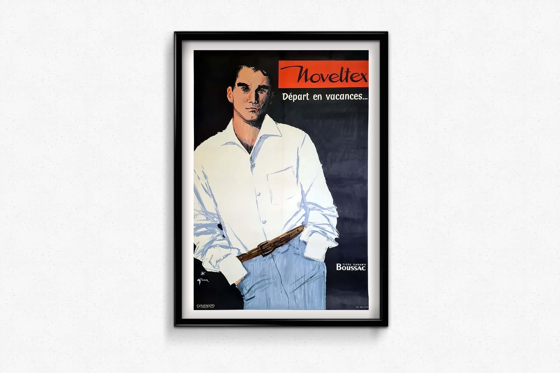 Crafted in 1954 by the esteemed French illustrator and poster artist René Gruau, the original advertising poster for Noveltex captures the essence of leisure and style with its distinctive flair. Renowned for his elegant and sophisticated designs,