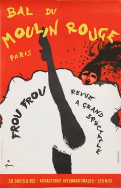 Vintage "Bal du Moulin Rouge, Paris (Frou Frou)" Lithograph Poster by Rene Gruau