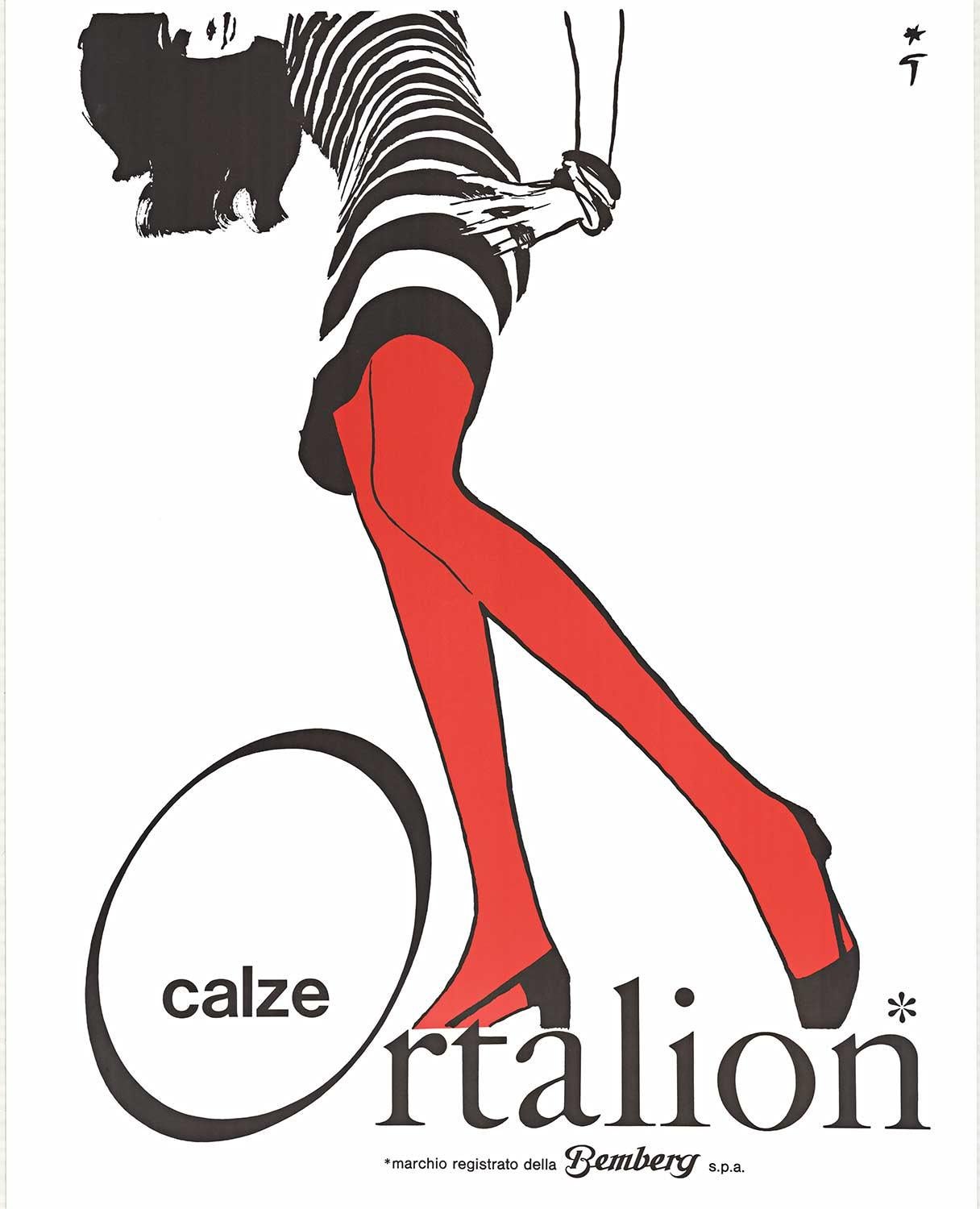 Calze Ortalion original Italian vintage fashion poster - Print by René Gruau