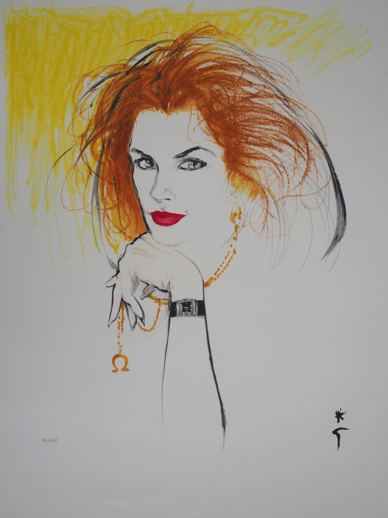 Cindy Crawford, Super Model - Original lithograph (Mourlot) - Print by René Gruau