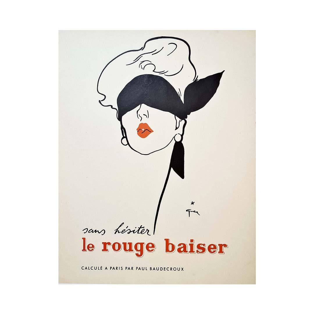 Circa 1950 Original Poster by René Gruau Sans hésiter le rouge baiser - Fashion