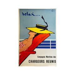 Vintage Circa 1960 original poster was by René Gruau for the Chargeurs Réunis