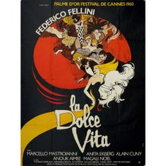 Circa 1970 poster by René Gruau for Federico Fellini's La Dolce Vita (1960)