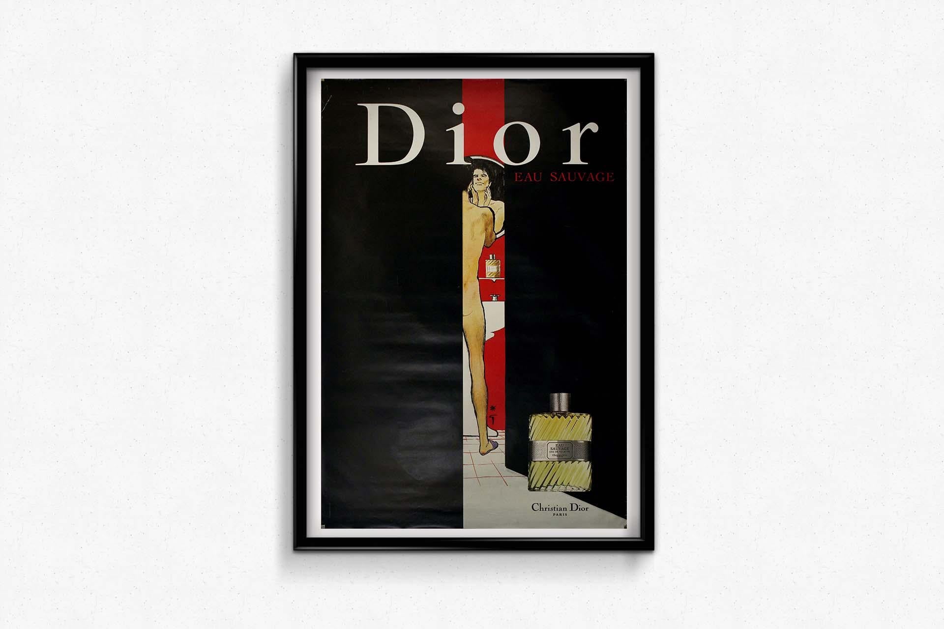 Poster originale del 1980 circa per l'Eau Sauvage di Dior di René Gruau in vendita 1